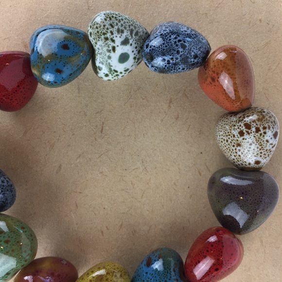 Boho Rainbow color Porcelain Heart beaded bracelet - Picture 6 of 8
